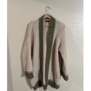 POL Cream & Olive Chunky Knit Fisherman Long Sleeved Open Cardigan